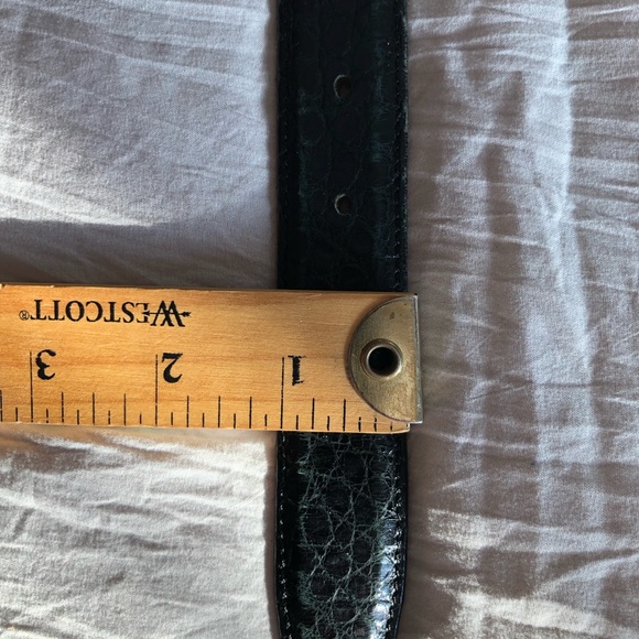 Vintage 90s Kleinberg Sherrill American Black exoticAlligator Gold Buckle Belt M - Picture 11 of 11
